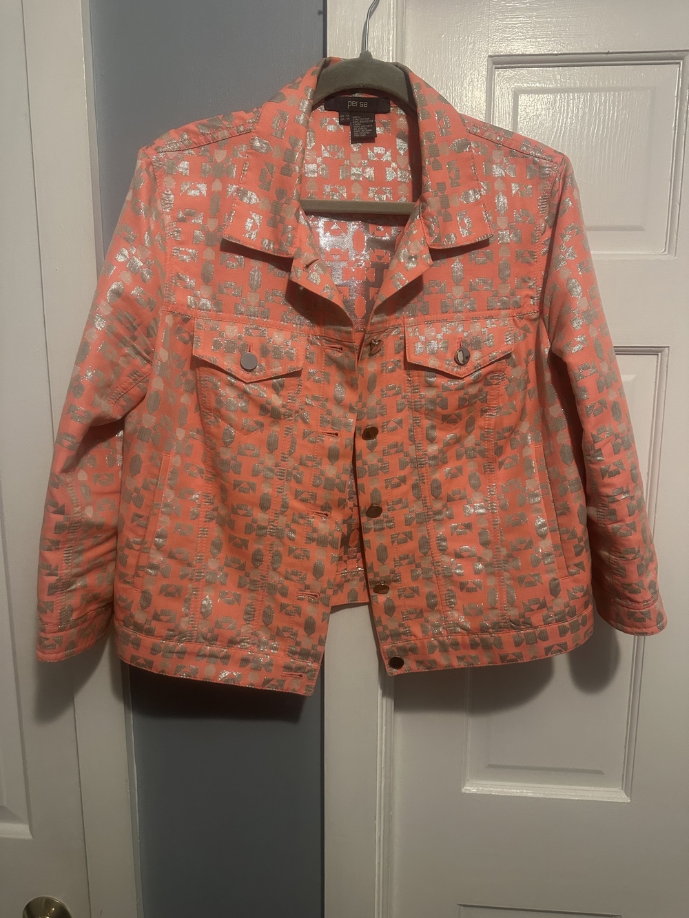 Per Se Coral Jacket with Silver Foil Accents